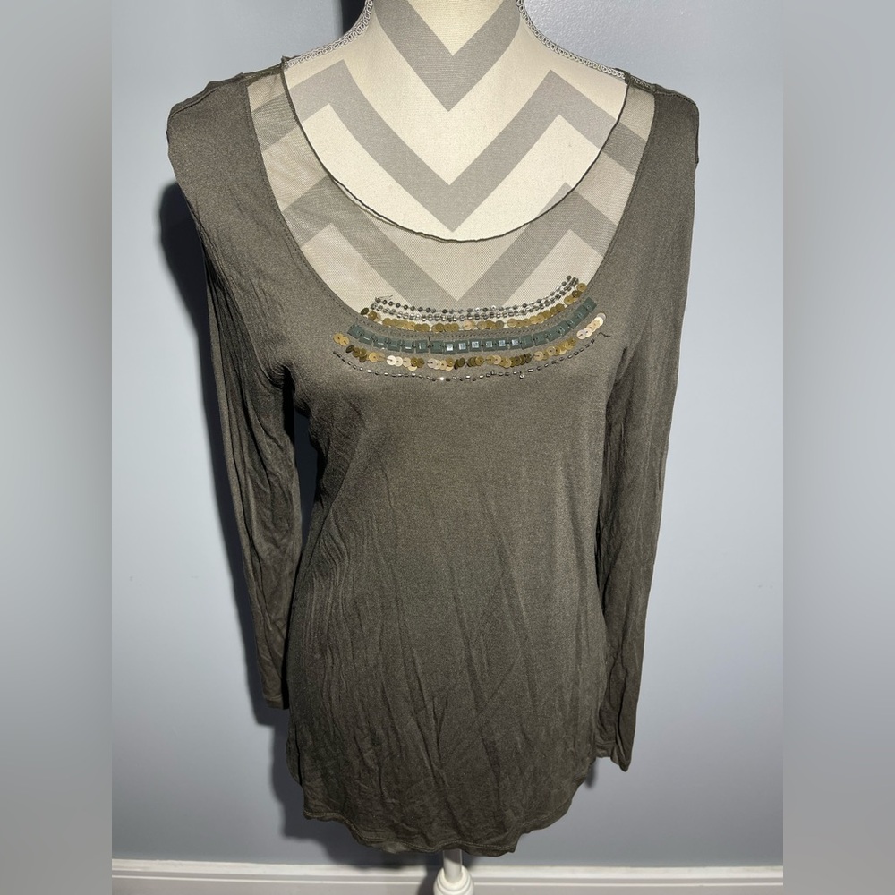Simply Vera Wang Olive Beaded Blouse